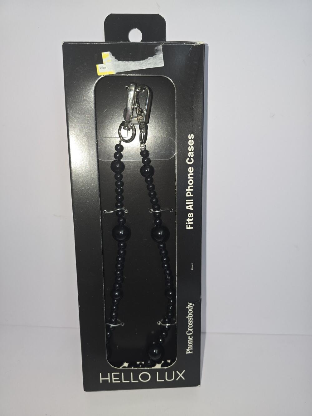 Hello Lux Black Beaded Phone Crossbody Fits all Phone Cases 51.2 In Length NEW